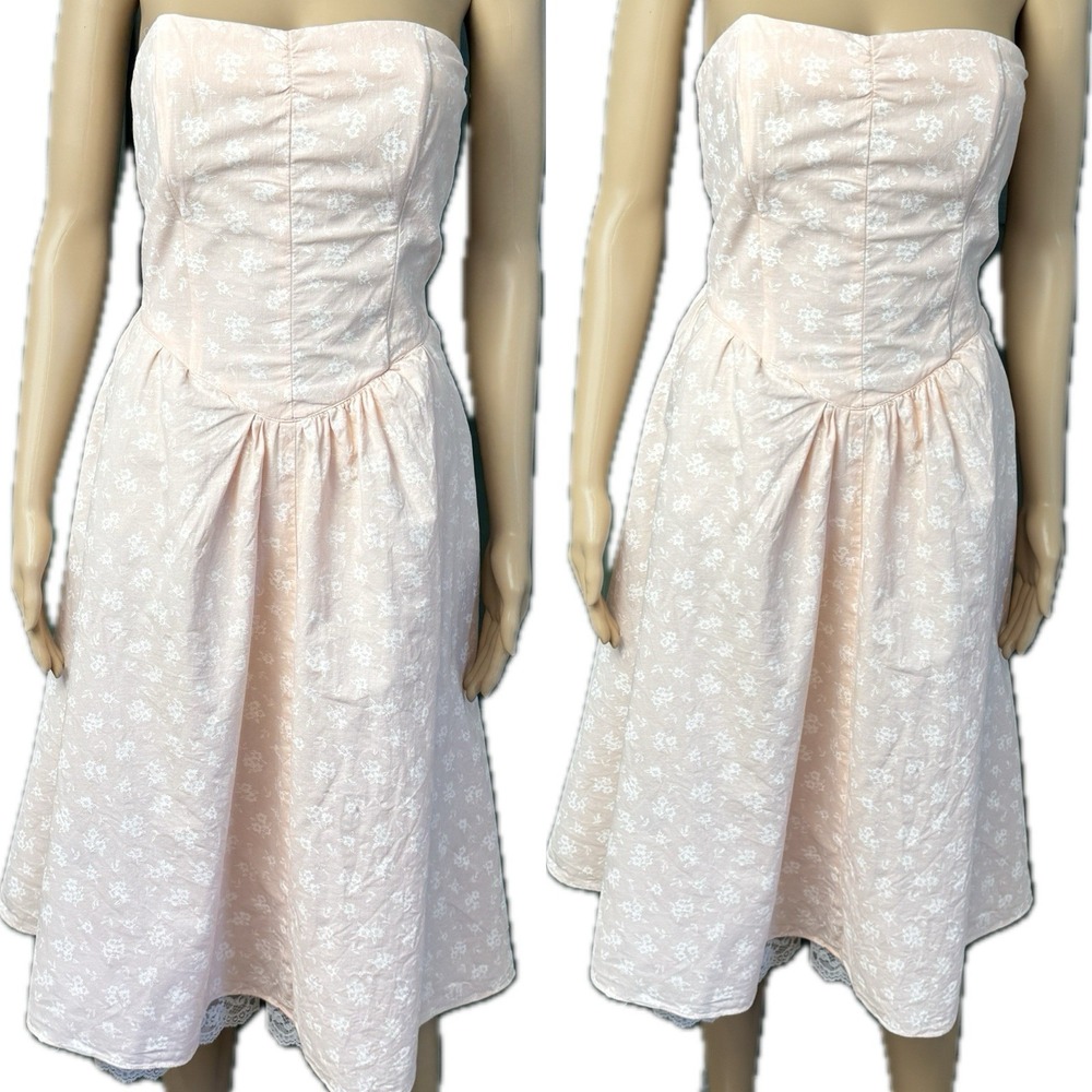 VTG Joni Blair 3 Strapless Corset Dress Pink Floral Lace Coquette Fairy Feminine